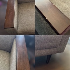 【引き取り限定】　ツィード布貼りソファ　二人がけ　ナチュラル　木製の画像