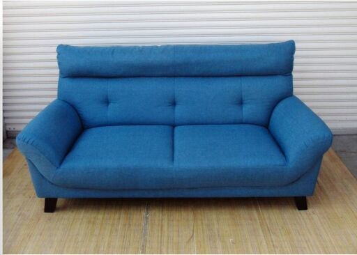 ハイバックソファ　3人掛け　肘付き　幅約173㎝　ファブリック　ブルー　布製　木製脚　おしゃれ　北欧　3P　かわいい　ローソファ　カフェ