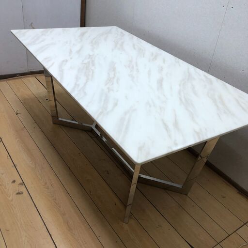 大理石 ダイニングテーブル 160×90×71cm 6人掛け ステンレス脚 高級感 モダン リビング ダイニングセット 食卓 長方形　【糸島市内 送料無料】250311-1