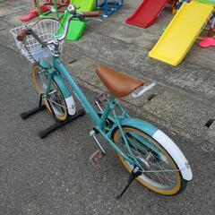 子供用自転車 18インチ ABBEY RODE カゴ・補助スタンド付き グリーン＆ホワイトカラー【こちらは店舗です。浜村鹿野温泉ICから3分 買取本舗 宮本リサイクル 営業時間9～19時 定休日水曜のみ←連絡できませんm(_ _)m】の画像