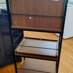 キッチン ガラスキャビネット レンジ台 炊飯器台 スライド台付 ニトリの画像