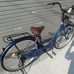 E469　★限定特価★ 中古自転車 【26インチ　軽快車　ブルー　LEDオートライト 】 前後タイヤ新品付き(*^▽^*)の画像