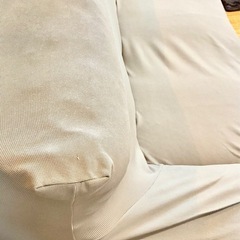 ソファ　2人掛け　ハイバック　グレージュ　革製　布カバー付き　
引き取りのみの画像