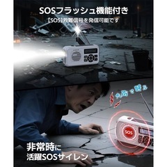 新品未使用✨ 防災ラジオ 多機能 携帯小型 サイレン 手回し充電 ソーラー充電 災害ラジオ 時計付き キャンプ 緊急用 非常用 LEDライトの画像