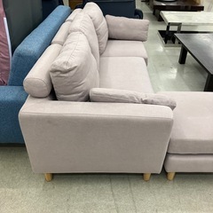 T2508-398 3人掛カウチソファ ピンク オットマン付き キズ汚れ色あせ有りの画像