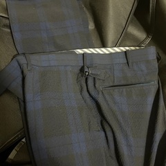 ブルー系チェックスーツ3点セット　美品の画像