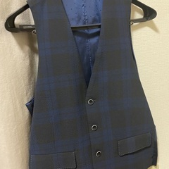 ブルー系チェックスーツ3点セット　美品の画像