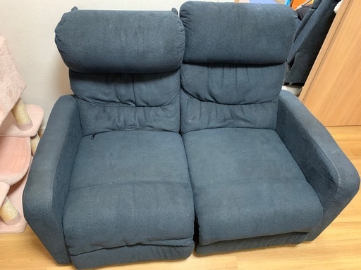 電動リクライニングソファ ネイビー