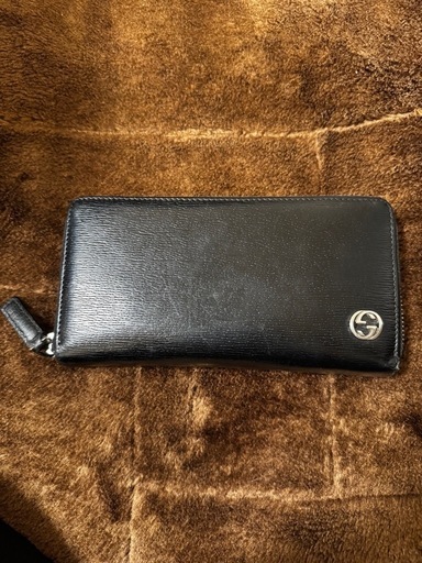 GUCCI チェルシー インターロッキングＧ ラウンドファスナー 長財布 レザー 黒