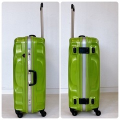 難あり　イオン トップバリュ キャリーケース Lサイズ TSAロック フレームタイプ 緑の画像