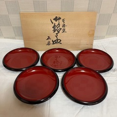 【未使用】銘々皿5枚セット 和食器 塗り お茶会 来客用の画像