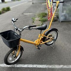無印良品 子供用自転車 16インチ キッズサイクル イエロー 良品計画 ジュニア カゴ ベル 手押し棒 補助輪 自転車練習 スタンド 札幌市 白石店 の画像
