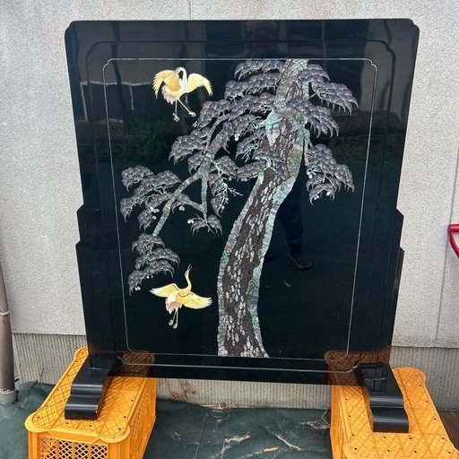 螺鈿細工 松鶴図飾屏風 高級美術工芸品