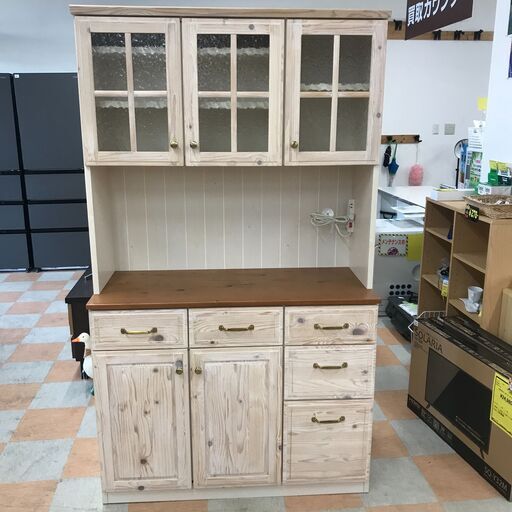 【ジャングルジャングル金沢店】  食器棚(3枚扉) 木目調 ﾎﾜｲﾄ W105×D44×H180cm ※クリーニング済み