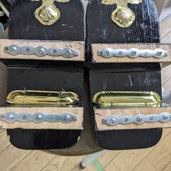 中古黒色 下駄 木製 和装履物　下駄　爪皮付き　和装　着物　メンズ　爪掛け　履物　和の画像