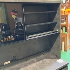 【Pamouna /パモウナ】高級ブランド　食器棚　ガラス引き戸タイプ　セラミカネロ　棚　家具　キッチン　リビング　ダイニング　大型　家電　カップボード　レンジボード　収納　グレー　ダークグレー　大理石調　収納棚　黒　ブラックの画像