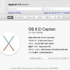 iMac（Retina 5K,27インチ,Late 2015）HDD3TB/32GB〈MK482J/A〉④の画像
