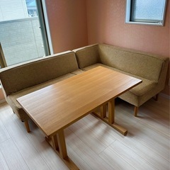 木製ダイニングテーブル・イエロー系L字型ソファ ダイニングセット 木製ダイニングテーブル・イエロー系L字ソファ ダイニングセット