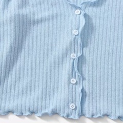 水色リブ編みクロップドカーディガンの画像