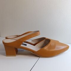新品 25cm ブラウン ミュール サンダル ストラップパンプス ローヒールの画像