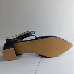 新品 25cm ブラック ミュール サンダル ストラップパンプス ローヒールの画像