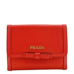 プラダ PRADA 二つ折り財布 VITELLO MOVE FI リボン Wホック コンパクトウォレット レッドの画像
