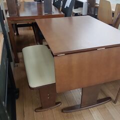 ★リユースのサカイつくば店★TK6348  ダイニングテーブルセット ブラウン H70×D75×W90～120 クリーニング済みの画像