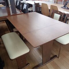★リユースのサカイつくば店★TK6348  ダイニングテーブルセット ブラウン H70×D75×W90～120 クリーニング済みの画像