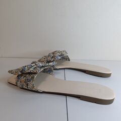 新品 25.5cm オレンジ 花柄 リボン ミュール サンダル ローヒール スリの画像