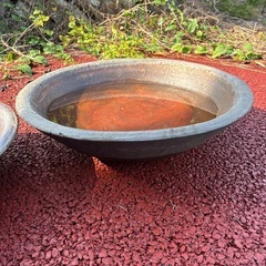 骨董品　陶器製の睡蓮鉢・メダカ鉢 2点セットの画像