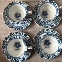 昭和レトロ　有田焼　陶華窯　カップ&ソーサー　鶏アラベスクデザイン　5客セットの画像