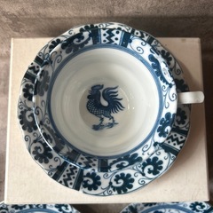 昭和レトロ　有田焼　陶華窯　カップ&ソーサー　鶏アラベスクデザイン　5客セットの画像