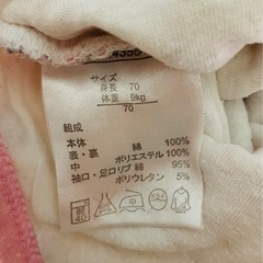 60〜70cm長袖肌着ロンパース（2）の画像