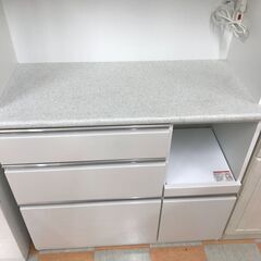 【ｼﾞｬﾝｸﾞﾙｼﾞｬﾝｸﾞﾙ金沢店】  食器棚 ホワイト/石調 W100.5×D50.5×H210.5 クリーニング済み												の画像