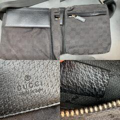 J381　GUCCI グッチ GGキャンバス メンズ ショルダーバッグ ボディ ジョイントバックル 金具 シルバー スリングバッグ カバン 鞄 ブラック 型番ありの画像