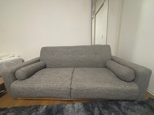 LOWYA グレー 2人掛けソファ 丸型クッション付き