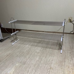 伸縮ステンレス収納棚　2段棚　流し台下　浴室　洗面台下　ふきんかけ　洗濯物かけの画像