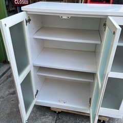 食器棚　キッチン収納　棚　レンジボード　収納棚　キャビネット　白　ホワイト　【横89.5奥40高98】の画像