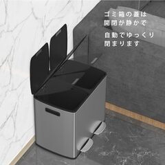 TZAVE ゴミ箱 ふた付き 分別 2×20L（ゴミ袋2ロール付き）自立式ステンレス製ゴミ箱 密閉 静音 おしゃれ キッチン 屋外 大容量 ペダル式ゴミ箱の画像