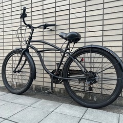 【7万で購入】ビーチクルーザー 26インチ 黒 美品　極太タイヤ 名門シマノ社製変速搭載 BMX HIPHOP アメ村 堀江 ピストバイク ファットバイク【早い者勝ち】の画像
