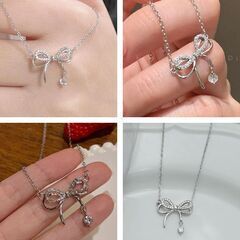 ラインストーン/シルバーリボンチャームネックレス（新品）の画像