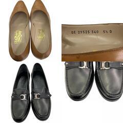 186005 Salvatore Ferragamo サルヴァトーレフェラガモ パンプス 23.5 ブラック×ブラウン レディース 2点まとめ売り [1000027753476]の画像