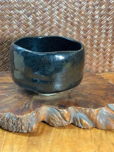 時代物 黒楽茶碗】銀閣寺写 宗楽 作 茶道具 在銘 京焼 抹茶碗