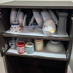 【受渡予定確定】ミドルレンジボード 幅60cm 奥行40cm 高さ118㎝ ダークブラウン レンジ台 食器棚 キッチンボードの画像