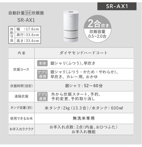 Panasonic自動炊飯器 SR-AX1-W