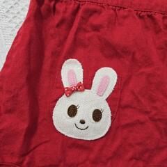【90】ミキハウス　MIKI HOUSE　うさこちゃん　赤　ジャンパースカート　ワンピース　アップリケ　刺繍　赤　レッド　女の子　子供服の画像