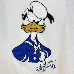ドナルドダック 90周年記念 パイル刺繍ラグランTシャツ（ホワイト/ブルー）Lの画像