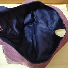 ハンドメイド　かわいいパープル帯布の刺繍バッグの画像