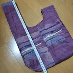 ハンドメイド　かわいいパープル帯布の刺繍バッグの画像