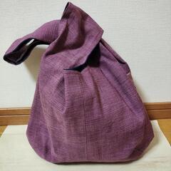 ハンドメイド　かわいいパープル帯布の刺繍バッグの画像